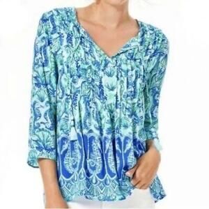 Lilly Pulitzer Marilina Sea Glass Aqua Seeing Double Engineered Tunic Top XS New